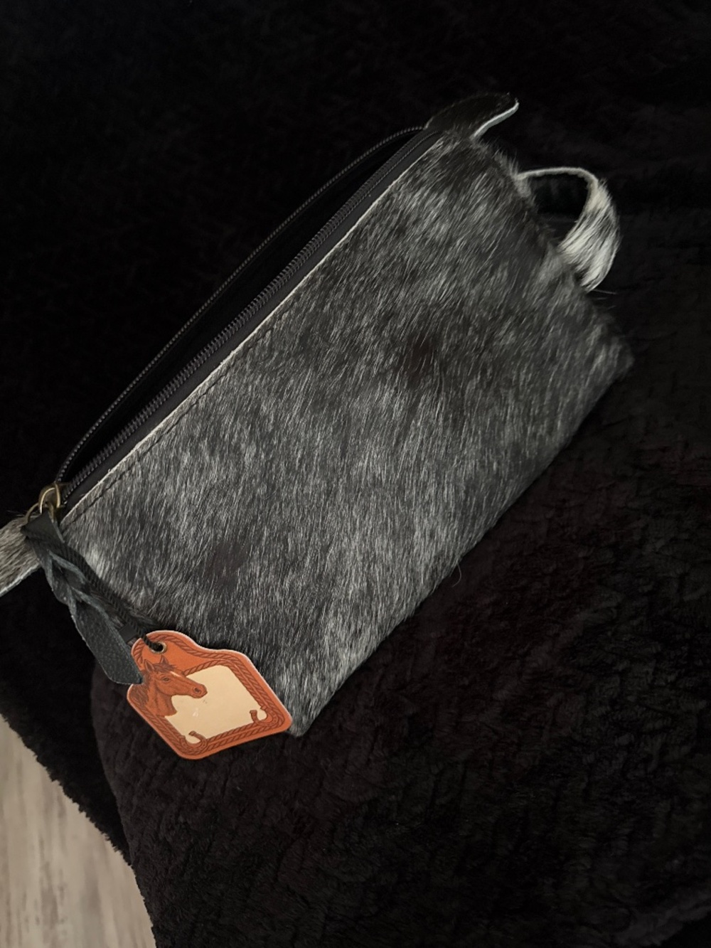Gray Hair-on Hide Cosmetic Pouch